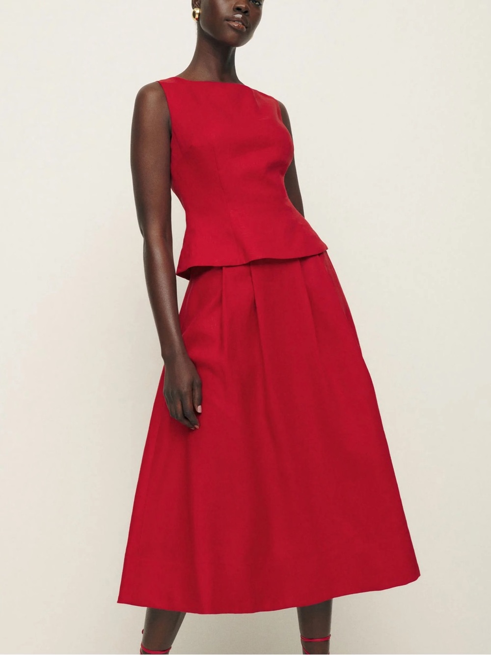 Reformation Red Mora Linen Skirt Set